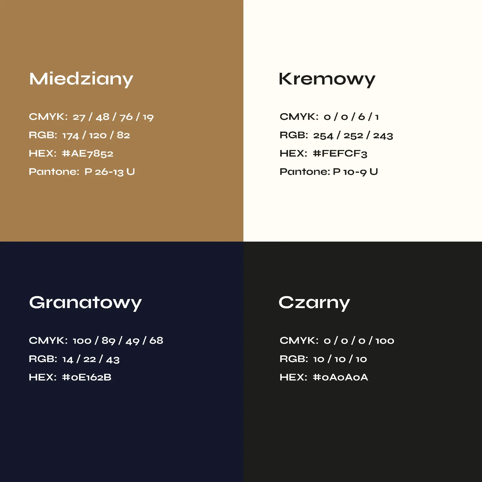 Paleta kolorów Allzero: miedź, krem, granat i czerń