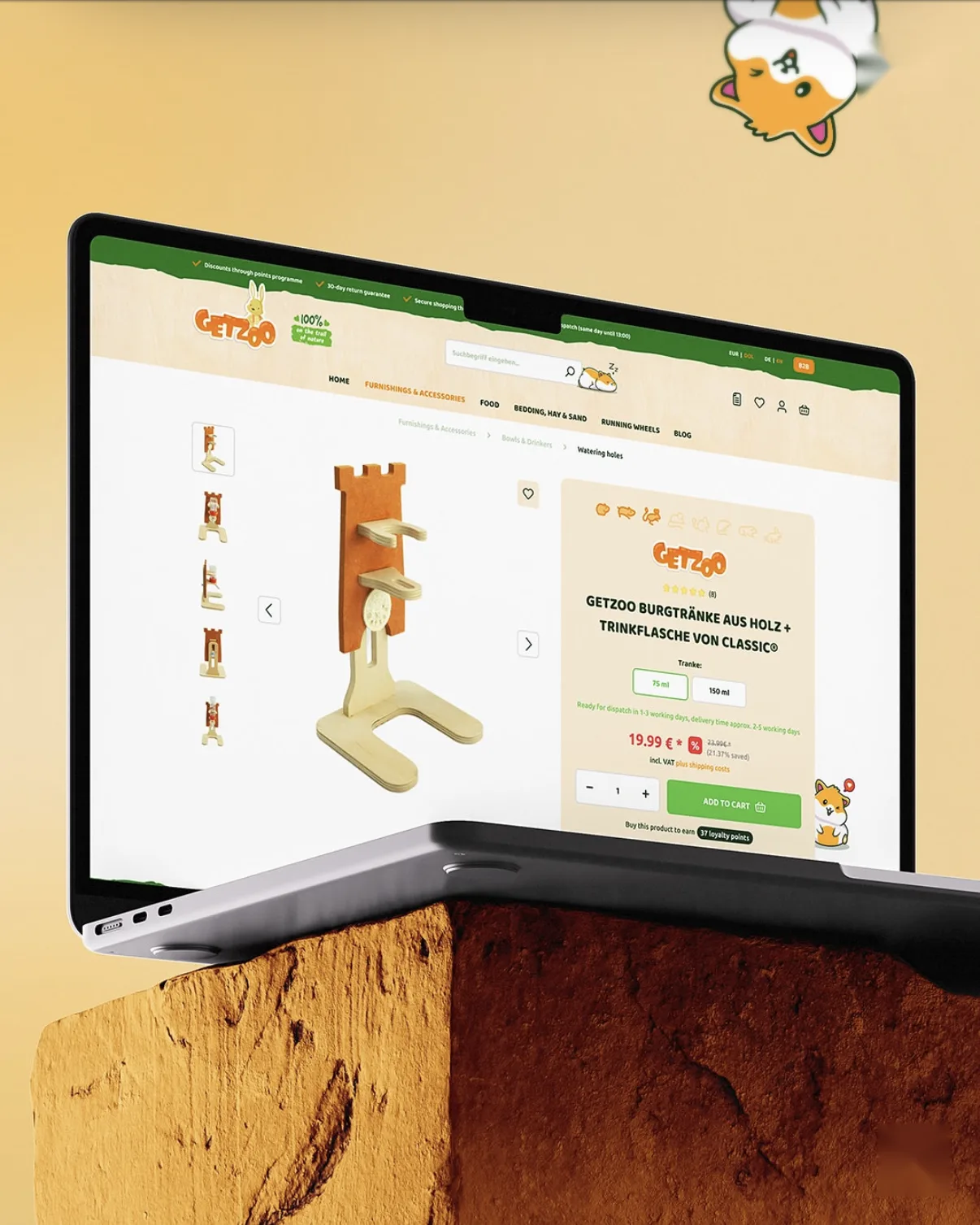 Karta produktu Getzoo na laptopie