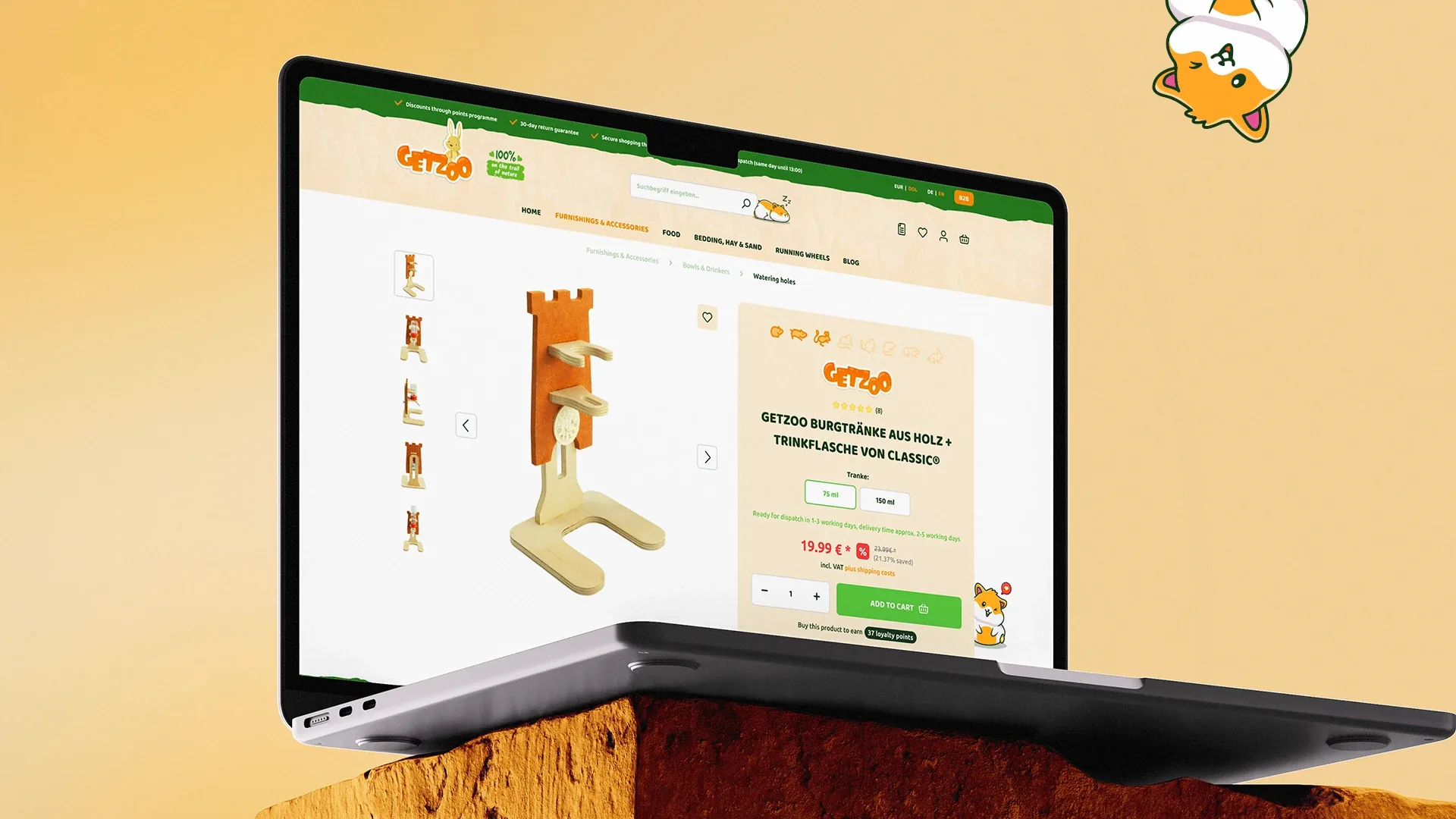 Strona główna sklepu Getzoo na laptopie