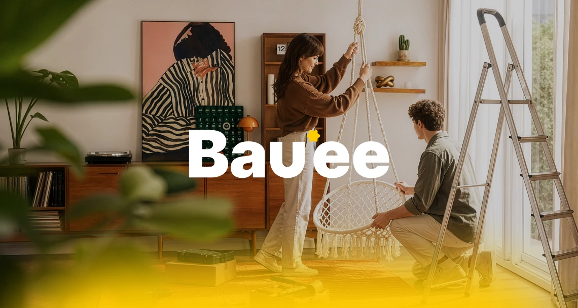 Projekt UI/UX sklepu Bauee - zdjęcie główne z logo w tle
