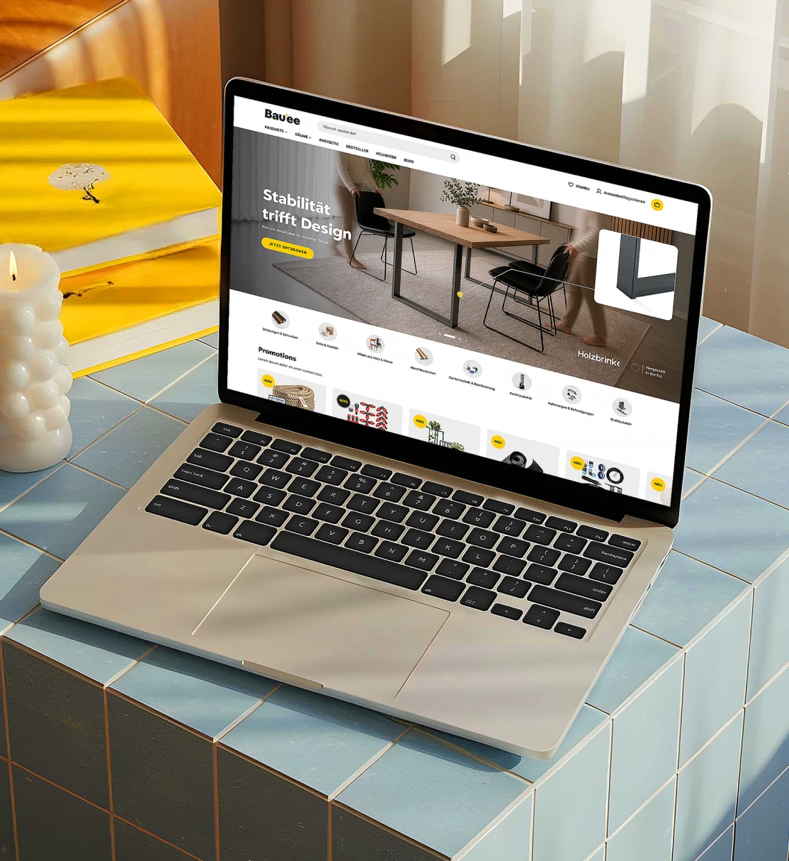 Projekt UI/UX sklepu Bauee - widok foldu strony głównej desktop