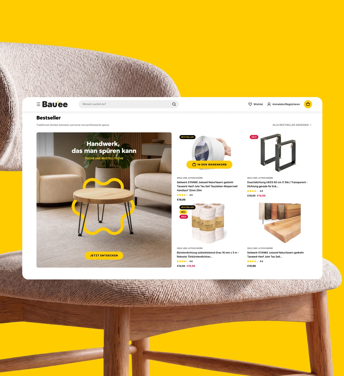 Projekt UI/UX sklepu Bauee - widok sekcji strony głównej desktop