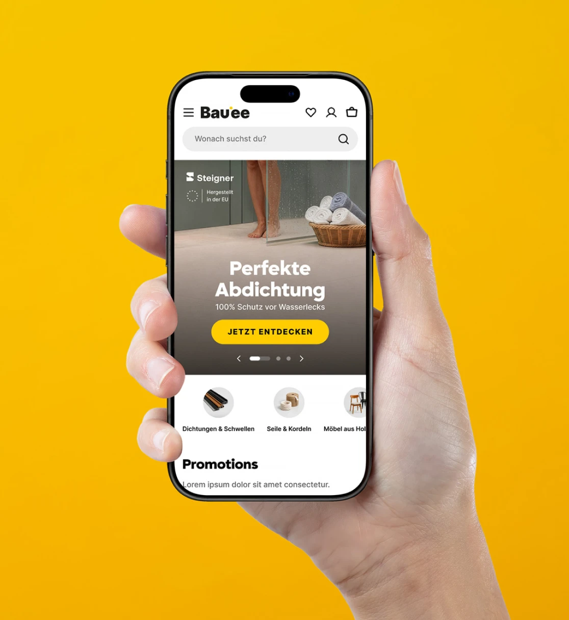 Projekt UI/UX sklepu Bauee - widok foldu strony głównej mobile